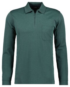Ragman Zipper Softknit Polo Longsleeve Breast Pocket Mosgroen