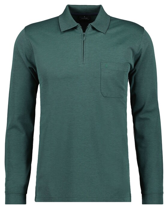 Ragman Zipper Softknit Polo Longsleeve Breast Pocket Poloshirt Moss Green