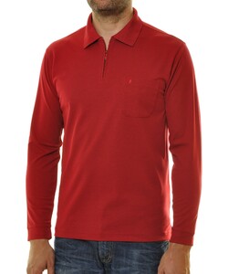 Ragman Zipper Softknit Polo Longsleeve Breast Pocket Poloshirt Strawberry