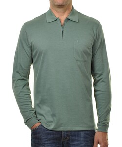 Ragman Zipper Softknit Polo Longsleeve Breast Pocket Rietgroen