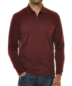Ragman Zipper Softknit Polo Longsleeve Breast Pocket Rood