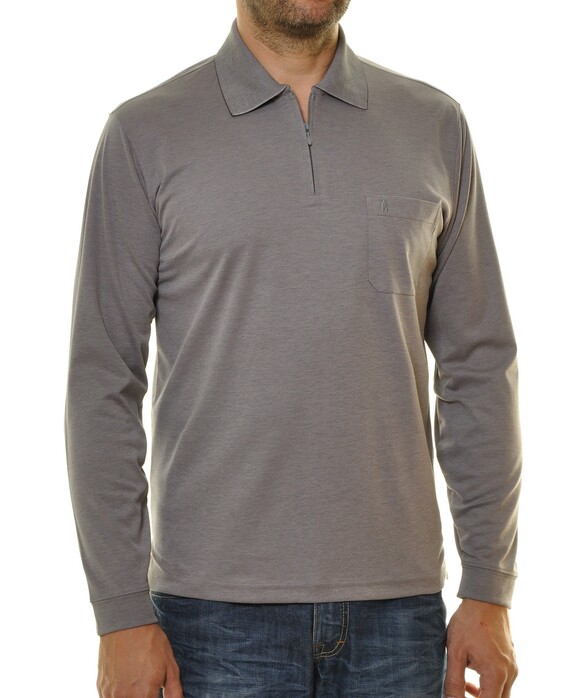 Ragman Zipper Softknit Polo Longsleeve Breast Pocket Silver