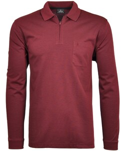 Ragman Zipper Softknit Polo Longsleeve Breast Pocket Terra Red
