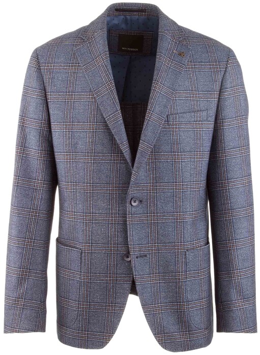 Roy Robson Regular Fit Blue Fancy Check Colbert Midden Blauw