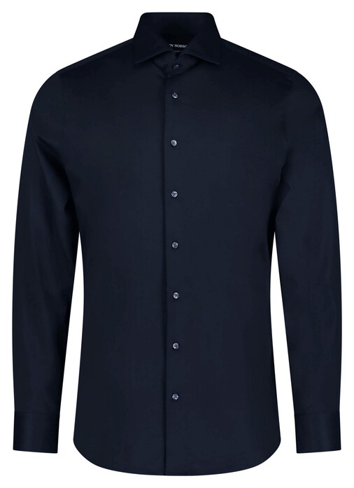 Roy Robson Slim Uni Color Cotton Tone on Tone Buttons Overhemd Navy
