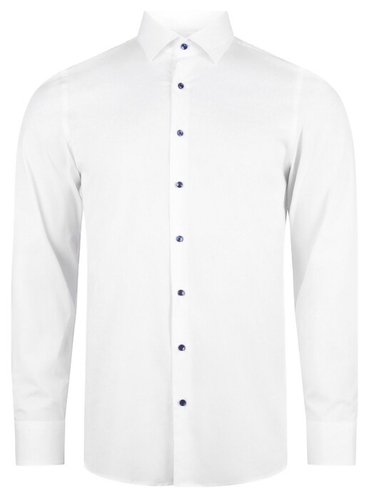 Roy Robson Solid Color Cotton Subtle Stretch Dark Contrast Buttons Overhemd Wit