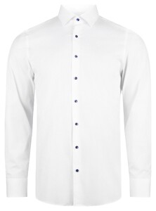 Roy Robson Solid Color Cotton Subtle Stretch Dark Contrast Buttons Shirt White