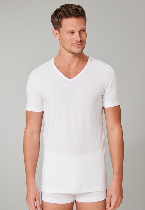 Schiesser 95/5 Shirt Short Sleeve Low V-Neck Organic Cotton 2Pack Ondermode Wit
