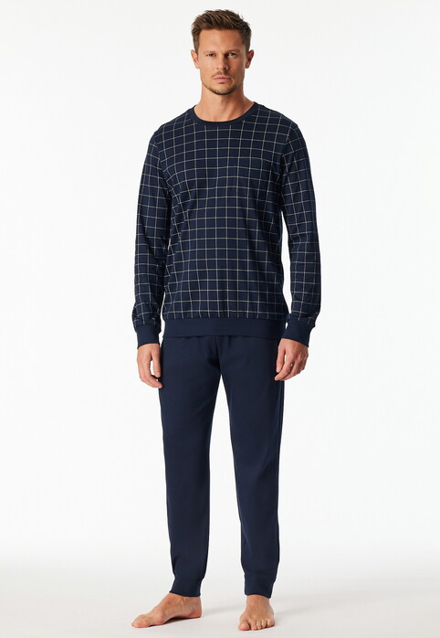Schiesser Dark Interlock Check Nachtmode Night Blue