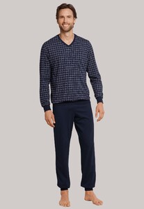 Schiesser Dark Sapphire Lange Pyjama Nachtmode Donker Blauw