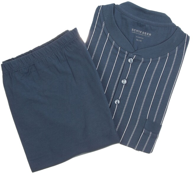 Schiesser Double Stripe Nachtmode Midden Blauw