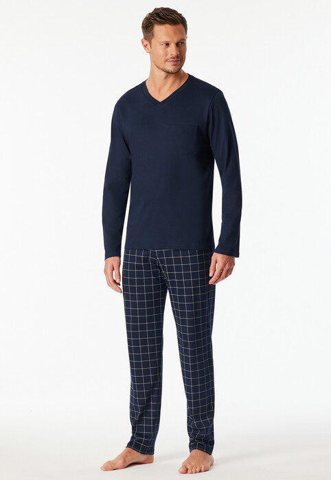 Schiesser Interlock Check Trousers Nachtmode Night Blue