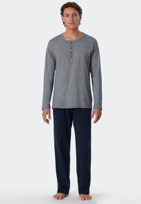 Schiesser Lange Pyjama Ebony Nachtmode Blauw