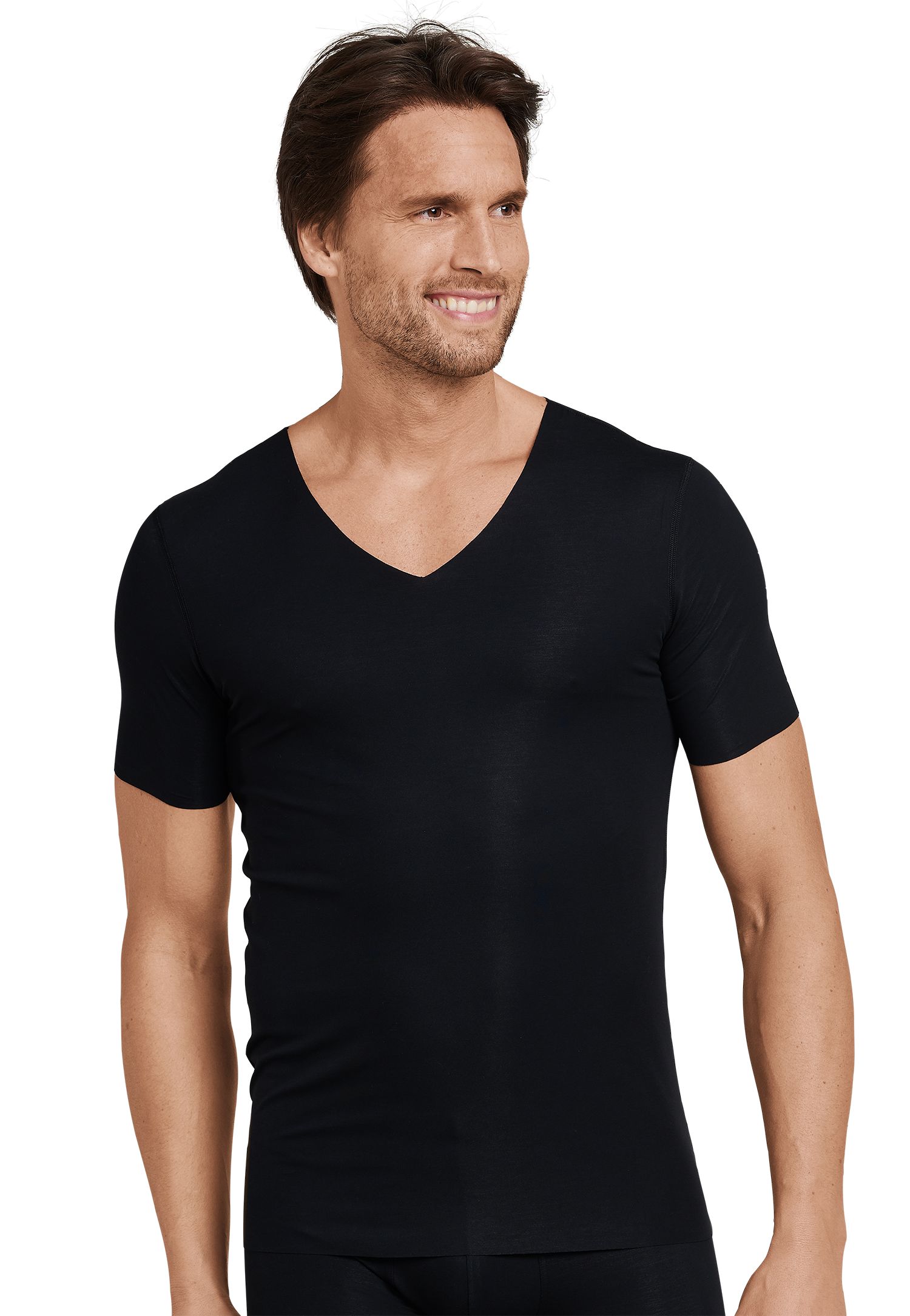 Schiesser Laser Cut Korte Mouw V-Neck Underwear Black | Jan Rozing Men ...