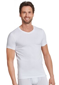 Schiesser Long Life Cotton Shirt Short Sleeve V-Neck Ondermode Wit
