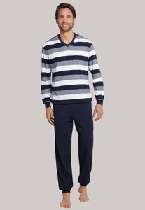 Schiesser Multi Color Stripe Dark Sapphire Nightwear Dark Evening Blue