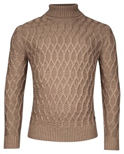 Thomas Maine Allover Cable Knit Pattern Rollneck Trui Camel