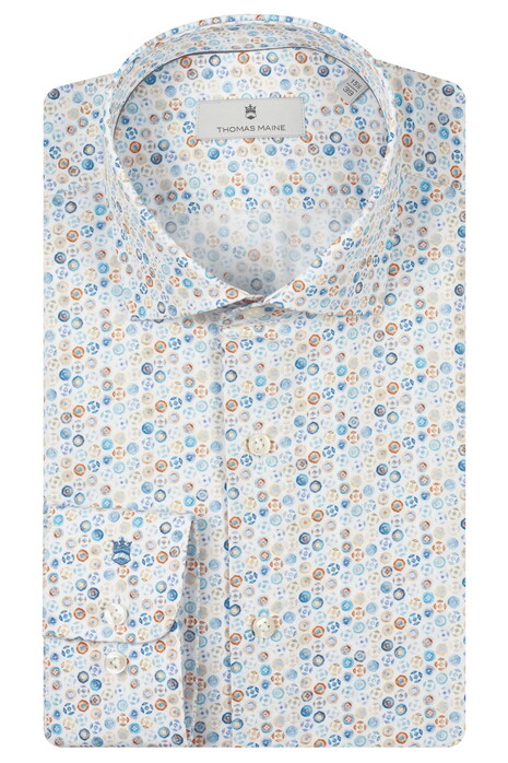 Thomas Maine Allover Fantasy Circles Roma Modern Kent Overhemd Midden Blauw-Multi