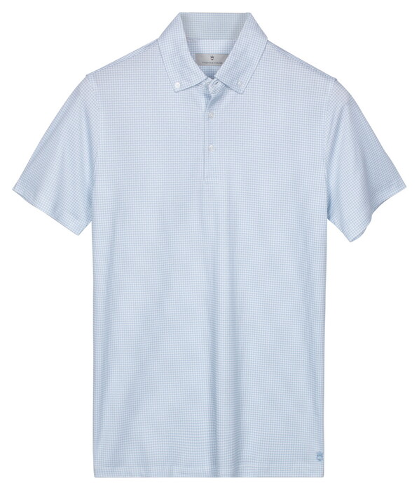 Thomas Maine Allover Fine Pattern Liquid Cotton Button-Down Poloshirt Light Blue