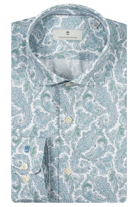 Thomas Maine Allover Paisley Pattern Roma Modern Kent Overhemd Blauw