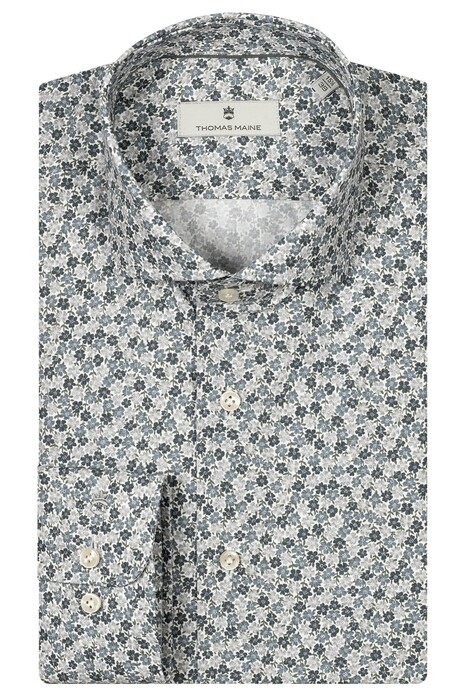 Thomas Maine Allover Small Flower Pattern Roma Modern Kent Overhemd Blauw-Grijs-Wit