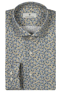 Thomas Maine Allover Small Flower Pattern Roma Modern Kent Overhemd Blue-Mustard-White