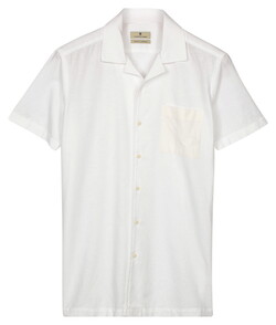 Thomas Maine Ancona Short Sleeve Garment Dye Cotton Linnen Blend Overhemd Wit
