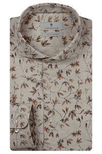 Thomas Maine Bari Cutaway Collar Brushed Cotton Floral Pattern Shirt Light Beige