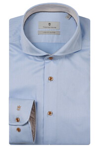 Thomas Maine Bari Cutaway Collar Fine Two-Ply Cotton Twill Shirt Light Blue-Light Beige