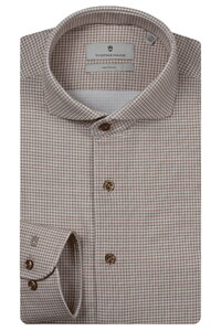Thomas Maine Bari Cutaway Cotton Stretch Jersey Small Check Overhemd Zand