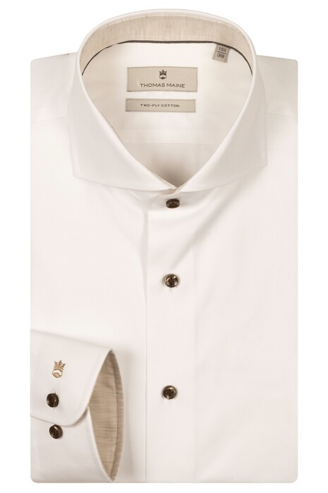 Thomas Maine Bari Cutaway Cotton Two-Ply Twill Subtle Uni Color Contrast Overhemd Wit-Licht Beige