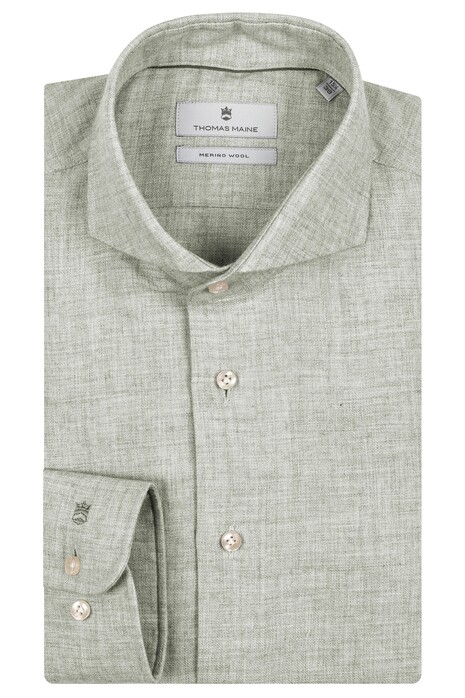 Thomas Maine Bari Cutaway Cotton Wool Twill Overhemd Soft Green