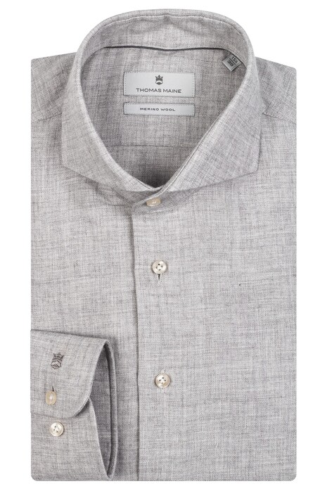 Thomas Maine Bari Cutaway Cotton Wool Twill Overhemd Soft Grey