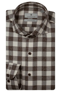 Thomas Maine Bari Cutaway Mouline Flanel Check Overhemd Bruin