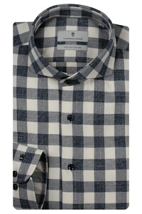 Thomas Maine Bari Cutaway Mouline Flanel Check Overhemd Navy