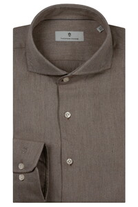 Thomas Maine Bari Cutaway Organic Cotton Flanel Herringbone Overhemd Donker Zand
