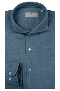 Thomas Maine Bari Cutaway Organic Cotton Flanel Herringbone Overhemd Indigo