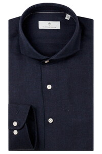 Thomas Maine Bari Cutaway Organic Cotton Flanel Herringbone Overhemd Navy