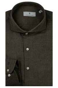 Thomas Maine Bari Cutaway Organic Cotton Flanel Herringbone Overhemd Olive