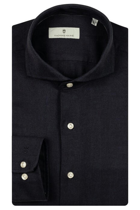 Thomas Maine Bari Cutaway Organic Flanel Herringbone Overhemd Navy