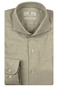 Thomas Maine Bari Cutaway Organic Flanel Herringbone Overhemd Soft Green