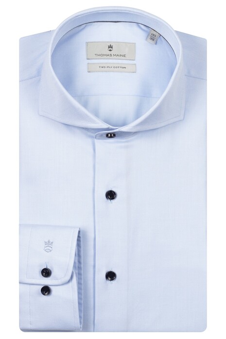 Thomas Maine Bari Cutaway Two-Ply Cotton Twill Natural Stretch Overhemd Licht Blauw