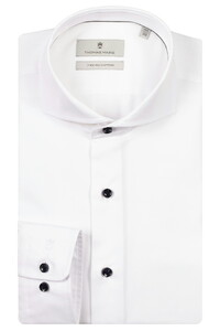 Thomas Maine Bari Cutaway Two-Ply Cotton Twill Natural Stretch Overhemd Wit