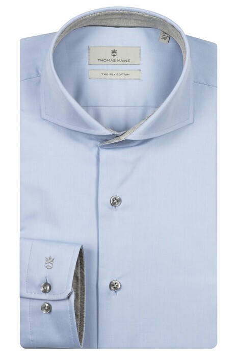 Thomas Maine Bari Cutaway Two-Ply Twill Uni Color Contrast Overhemd Lichtblauw-Grijs