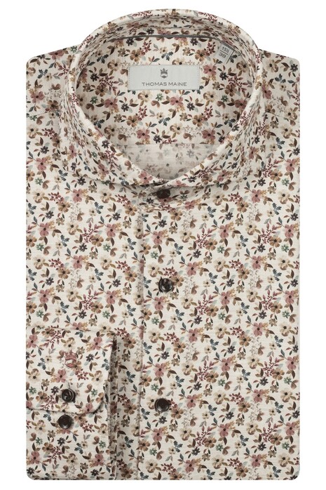 Thomas Maine Bari Cutaway Yarn Dyed Twill Floral Pattern Overhemd Licht Beige