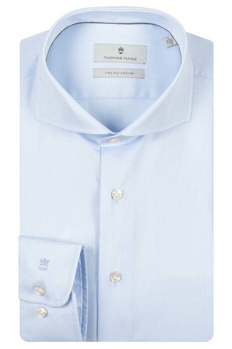 Thomas Maine Bari Two-Ply Cotton Twill Natural Stretch Overhemd Licht Blauw