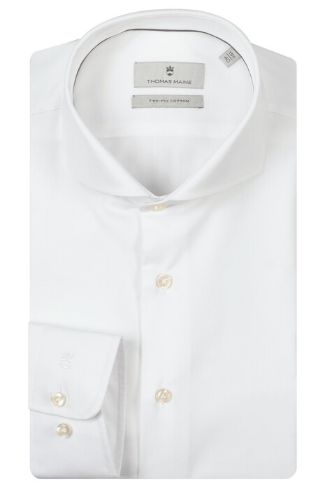 Thomas Maine Bari Two-Ply Cotton Twill Natural Stretch Overhemd Wit