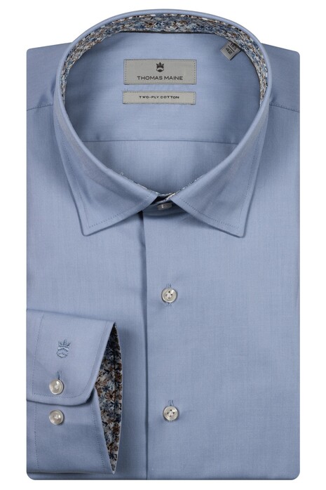 Thomas Maine Bergamo Hidden Button-Down Two-Ply Twill Subtle Floral Contrast Overhemd Blauw-Navy
