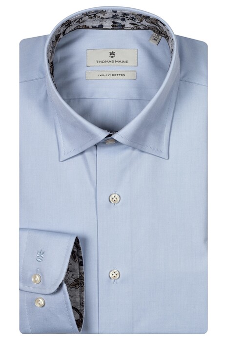Thomas Maine Bergamo Two-Ply Cotton Floral Contrast Verborgen Button-Down Overhemd Lichtblauw-Lichtblauw