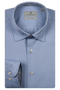 Thomas Maine Bergamo Two-Ply Cotton Twill Leaves Contrast Overhemd Blauw-Blauw